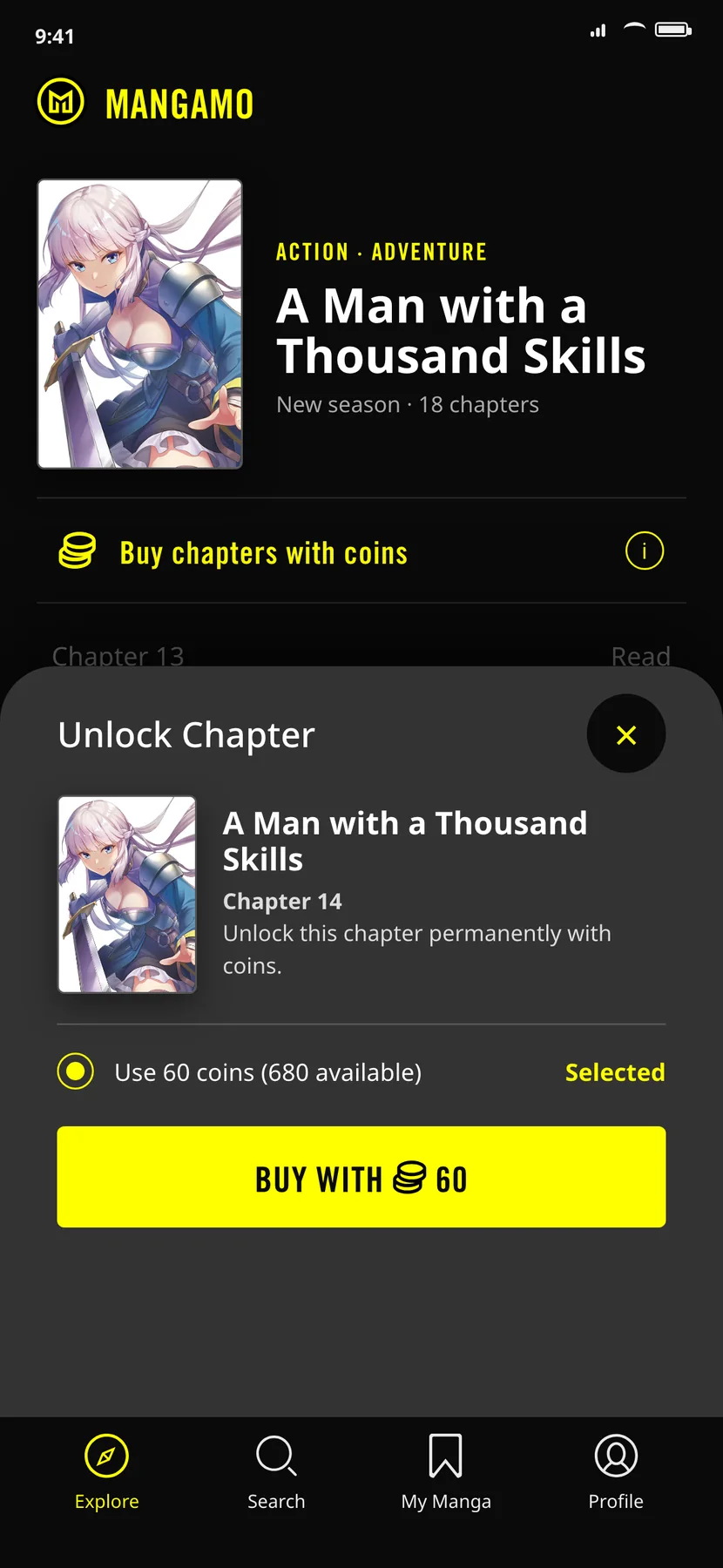 Mangamo locked chapter with access choices